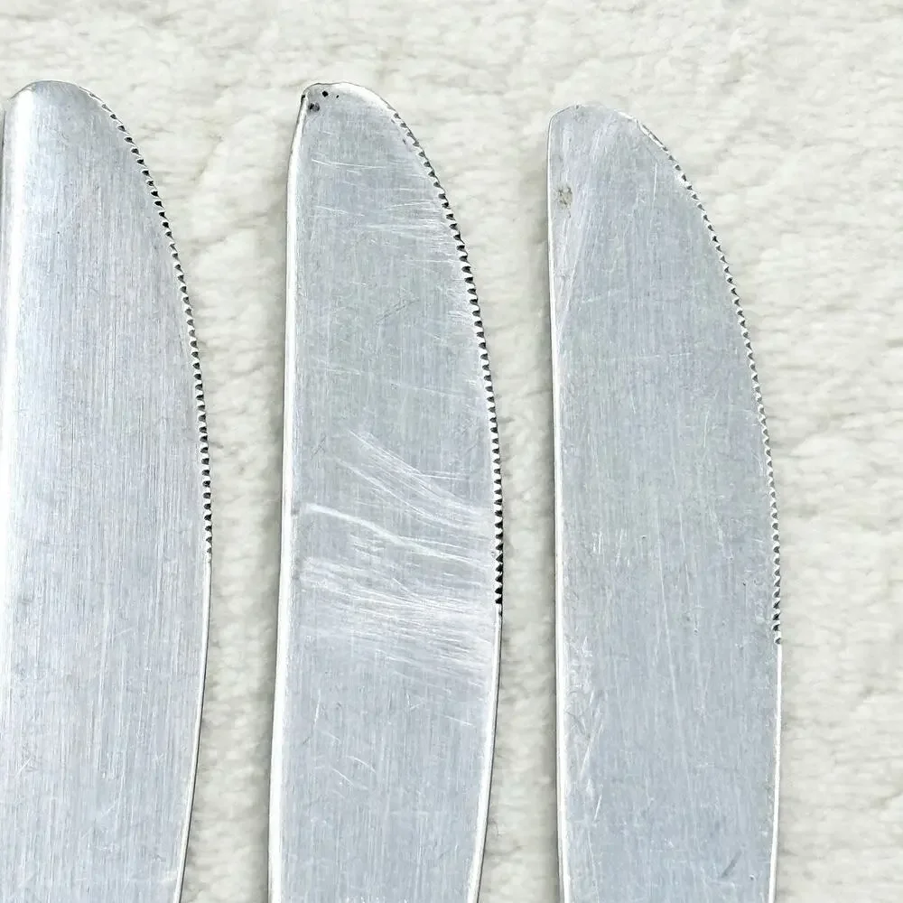 3 Interpur FLORENZ Stainless 8 Petal Black Textured Dinner Knives Korea Flatware